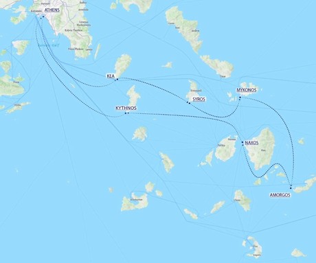 Map for Northern Cyclades Cruise - Discover the Authentic Greece