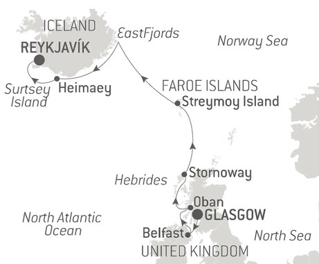 Map for The Northern Islands with Frédéric Chopin - Iceland, Faroes & Scotland Luxury Cruise