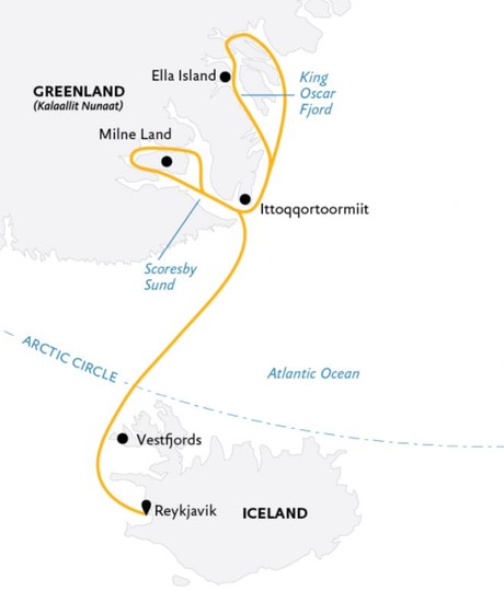 Map for Under the Northern Lights: Exploring Iceland & East Greenland