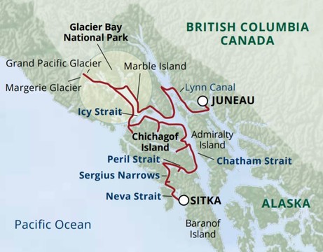 Map for Northern Passages & Glacier Bay aboard Safari Endeavour