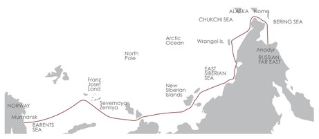 Map for The Northern Sea Route with Heritage Expeditions