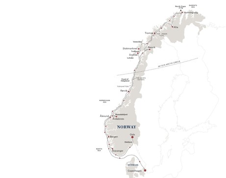 Map for The North Cape Line Special Christmas Norway Voyage