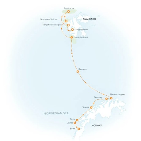 Map for Norway’s Wild North: Lofoten to Svalbard Expedition Cruise