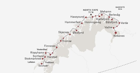 Map for Norwegian Border to Lofoten - Norway Expedition Cruise