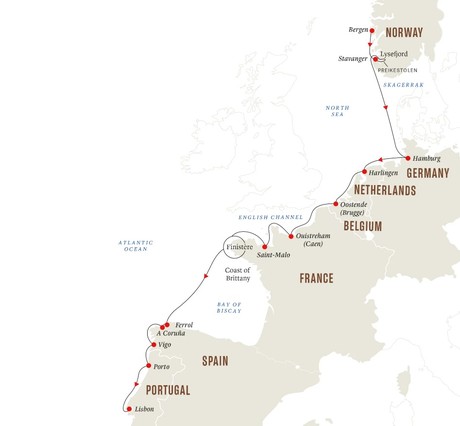 Map for From Norwegian Fjords to Iberian charm Europe´s Atlantic Highlights
