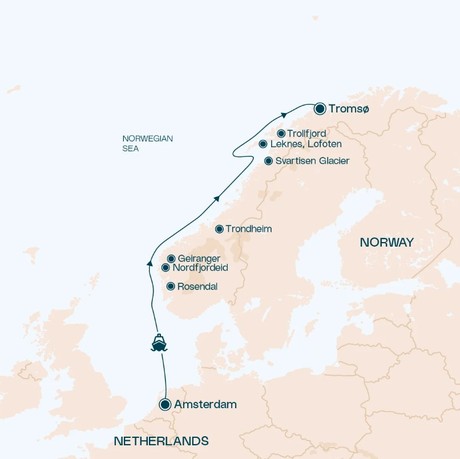 Map for Norwegian Fjords Cruise: a Wonder to be Discovered