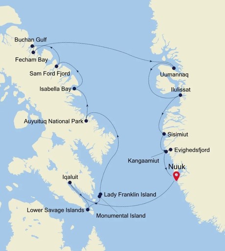 Map for Nuuk to Nuuk - 18 Day Canada & Greenland Expedition Cruise