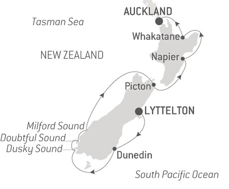 Map for New Zealand's North and South Islands by Sea – with Smithsonian Journeys
