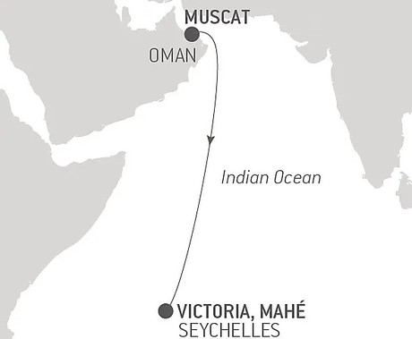 Map for Ocean Voyage: Muscat - Mahé in Luxury