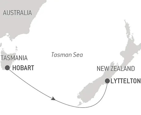 Map for Ocean Voyage: Hobart - Lyttelton in Luxury