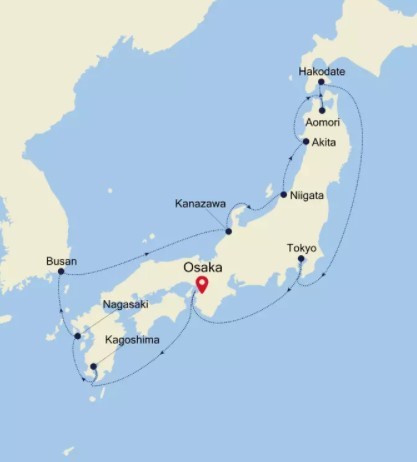 Map for Osaka to Osaka aboard Silver Muse