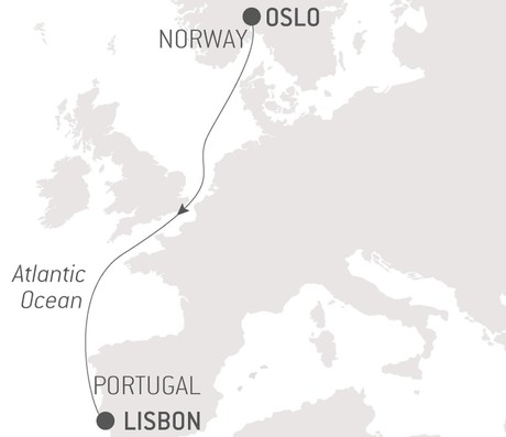 Map for Ocean Voyage: Oslo - Lisbon