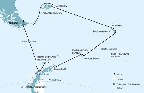 Map for Falklands - South Georgia - Antarctica - 19 Day Expedition