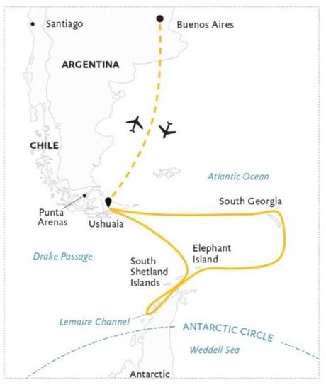 Map for South Georgia & Antarctic Peninsula: Penguin Safari aboard New Polar Vessel