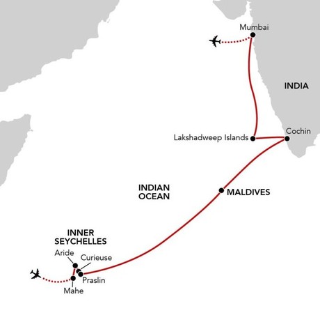 Map for Passage to India - A Voyage from the Seychelles to India's Malabar Coast