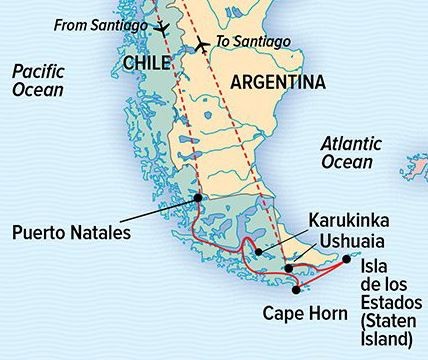 Map for Patagonia: Chilean Fjords and Argentina's Staten Island