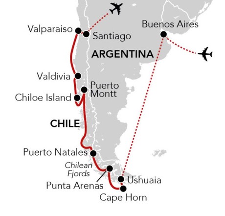 Map for Patagonian Odyssey - 18 Day Argentina & Chile Cruise