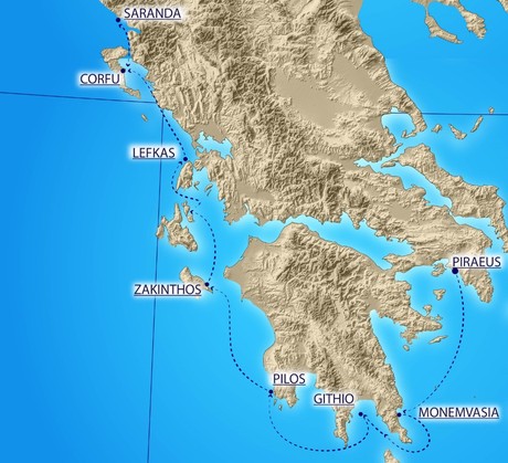 Map for Authentic Greece Cruise. Peloponnesus