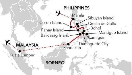 Map for Hidden Islands of the Philippines & Borneo - From Manila to Kuala Lumpur