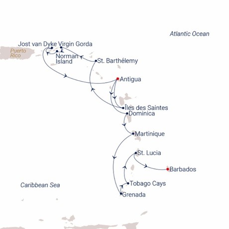 Map for Pirate Bays & Jet Set Harbours Await -  Caribbean Sailing Cruise