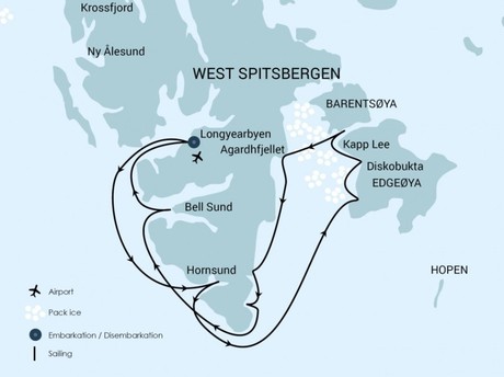 Map for East Spitsbergen, Home of the Polar Bear - Summer Solstice