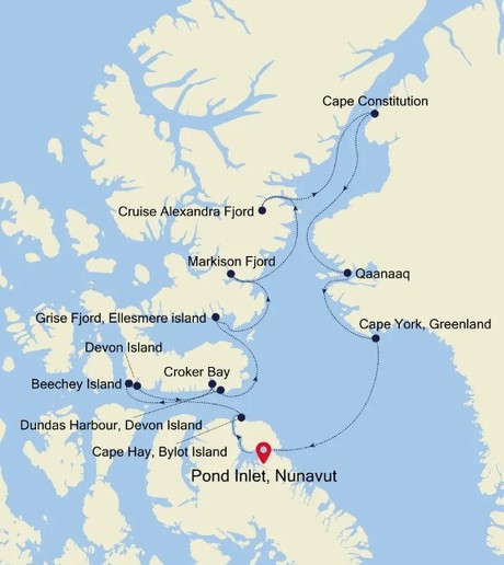 Map for Pond Inlet, Nunavut to Pond Inlet, Nunavut Luxury Cruise