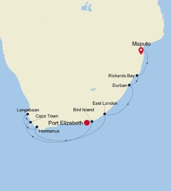 Map for Port Elizabeth to Maputo - South Africa Expedition Cruise