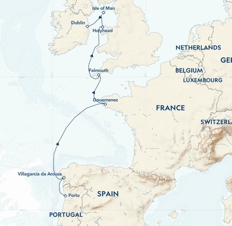Map for Portugal, France and the UK: Castles, Coastlines and Cuisine
