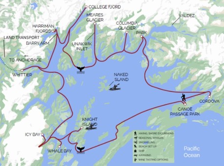 Map for Prince William Sound Explorer with Cordova - Alaska Cruise