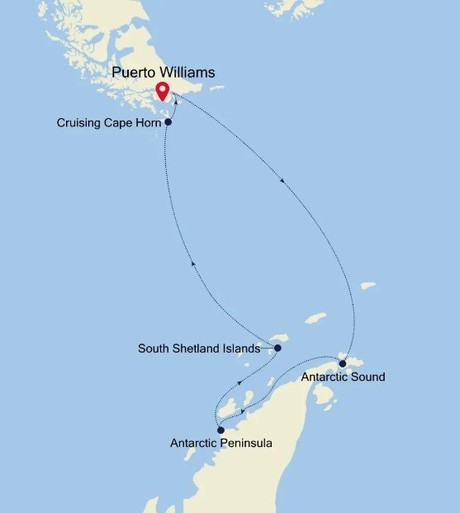 Map for Puerto Williams to Puerto Williams 13 Day Luxury Antarctica Adventure
