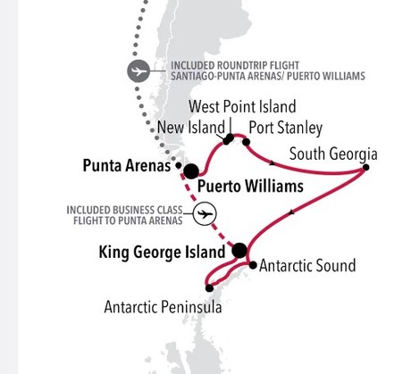 Map for Puerto Williams to King George Island 18 Day Luxury Antarctica Adventure