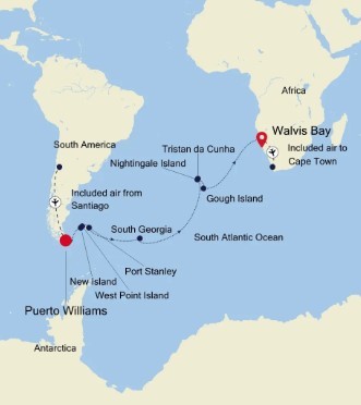 Map for Puerto Williams to Walvis Bay