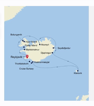 Map for Reykjavik to Reykjavik - 13 Day Iceland Luxury Expedition Cruise