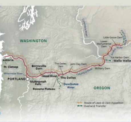 Map for Columbia River Cruise - Rivers of Adventure and Wine