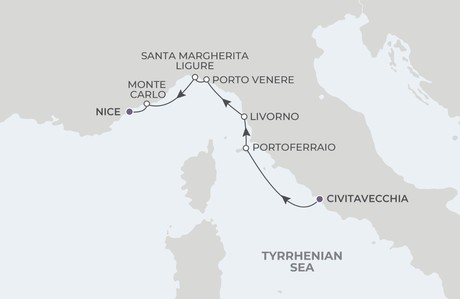 Map for Rivieras of the Mediterranean - 7 Night Cruise Rome to Nice 