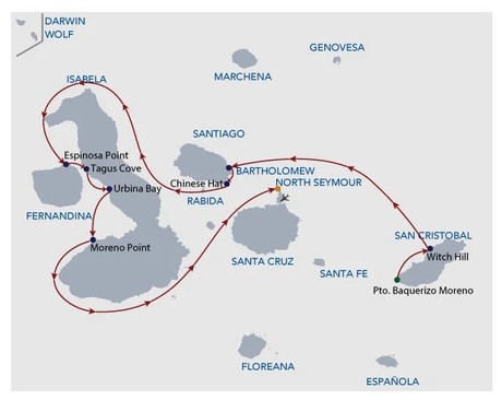 Map for Naturalist Galapagos 5 Day Calipso Cruise