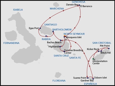 Map for Galapagos Horizon 8 Day Cruise A