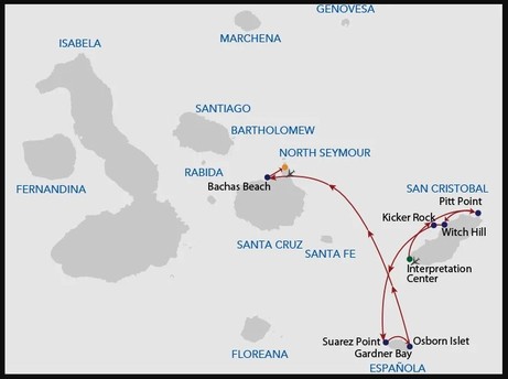 Map for Galapagos Horizon 4 Day Cruise