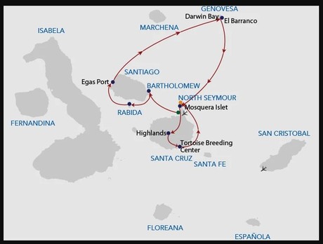 Map for Galapagos Horizon 5 Day Cruise	