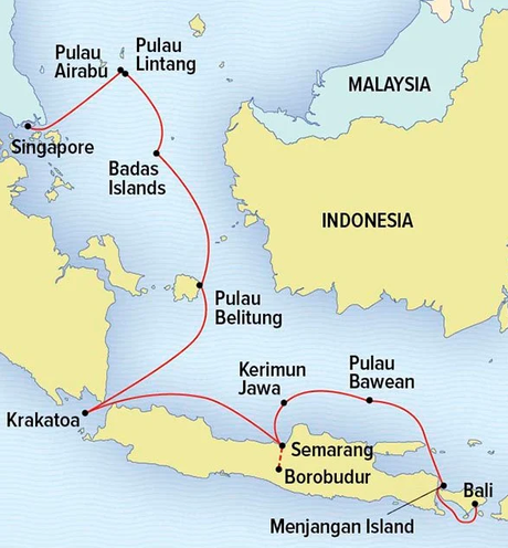 Map for Singapore to Bali: Jungles, Atolls & Wildlife