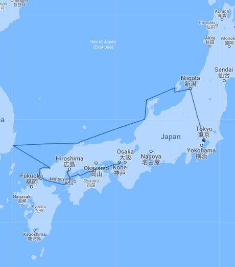 Map for Sacred Japan & South Korea: A Voyage from Kobe to Tokyo, Including South Korea