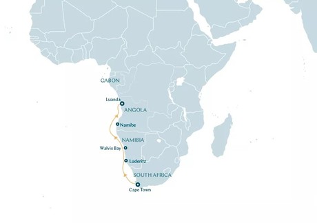 Map for Safaris of the Southwest Coast - From Cape Town up to Luanda Cruise