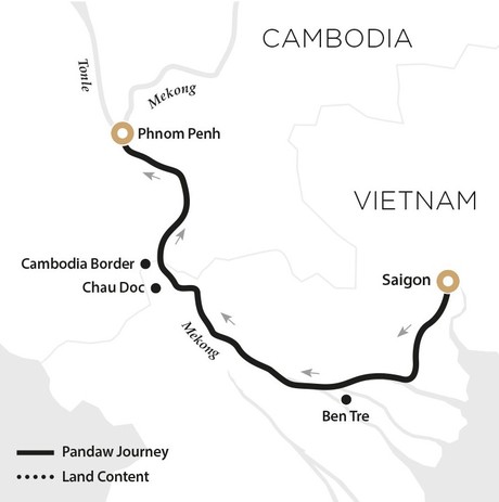 Map for Saigon to Phnom Penh River Cruise