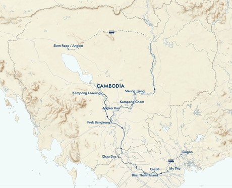 Map for Vietnam and Cambodia: Along The Mekong River, Including Angkor and Saigon