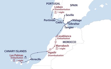Map for Las Palmas to Lisbon Cruise: The Sands of Time