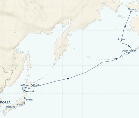 Map for Alaska to Japan: Ring of Fire to Ainu Culture Expedition Cruise