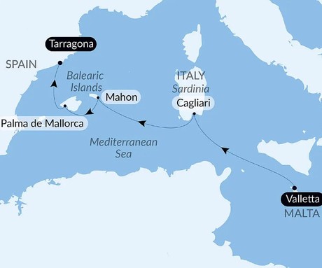 Map for Sardinia and the Balearic Islands Luxury Cruise