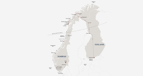 Map for Savour the Northern Lights on The North Cape Line - North (Autumn 2027)