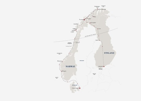 Map for Savour the Northern Lights on The Arctic Line - South