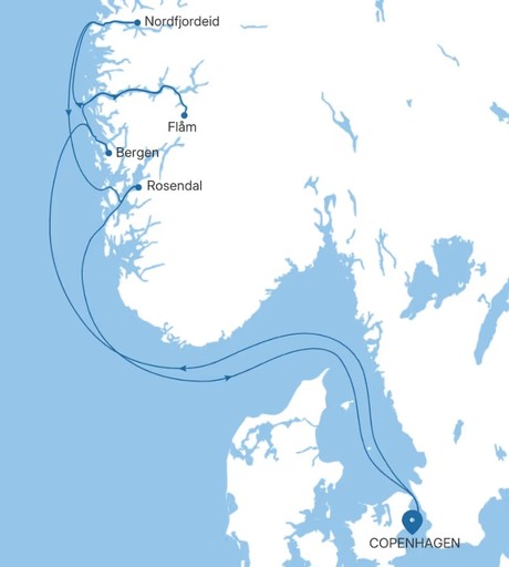 Map for 8 Days Luxury Scandinavia Cruise - Copenhagen to Copenhagen